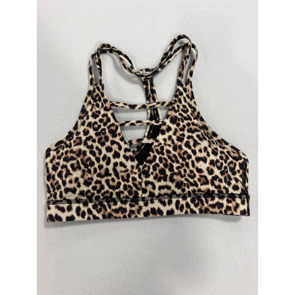 Zyia Active Leopard Print Strappy Mesh Back Sports Bra Womens Small